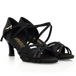 Vivaz Ayla Black Satin 2.5" Heel Women's Latin & Ballroom Dance Shoes, Size US9
